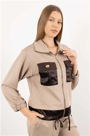 Çift Cep Detay Bel Büzgü Ceket