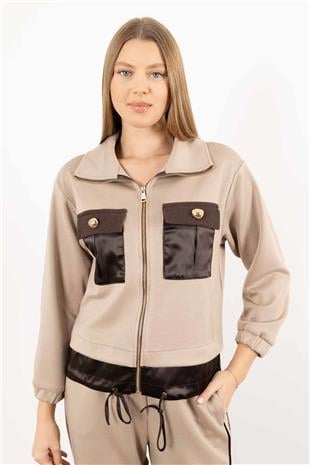 Çift Cep Detay Bel Büzgü Ceket