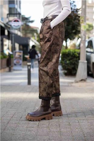 Dalgalı Leoplar Desenli Likralı Pantolon
