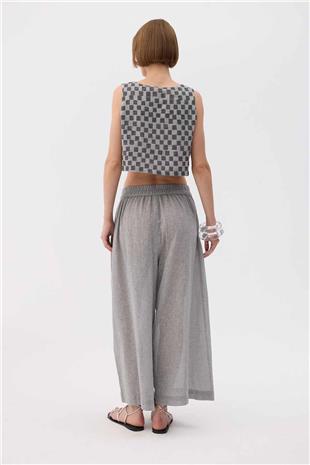 Dama Desenli Crop Bluz