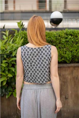 Dama Desenli Crop Bluz