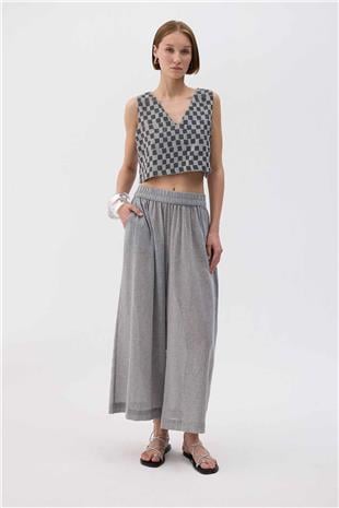 Dama Desenli Crop Bluz