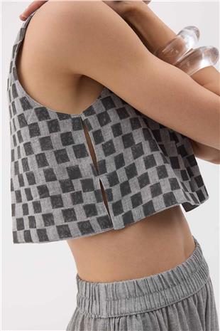 Dama Desenli Crop Bluz