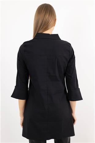 Desenli Uzun Kollu Düğme Detaylı Uzun Kollu Gömlek