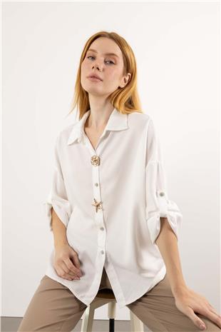 Düğme Detaylı Beli Bağlamalı Uzun Gömlek