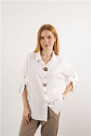 Düğme Detaylı Beli Bağlamalı Uzun Gömlek