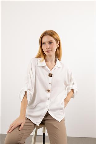 Düğme Detaylı Beli Bağlamalı Uzun Gömlek