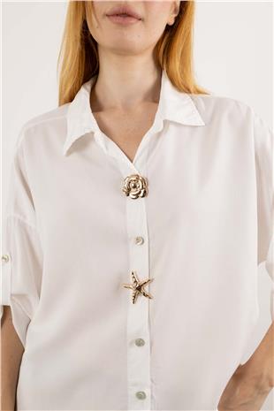 Düğme Detaylı Beli Bağlamalı Uzun Gömlek