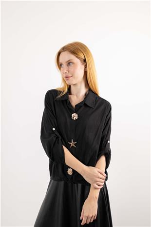 Düğme Detaylı Beli Bağlamalı Uzun Gömlek