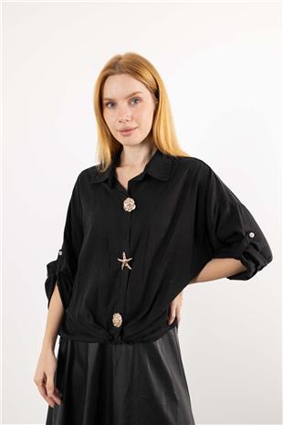 Düğme Detaylı Beli Bağlamalı Uzun Gömlek