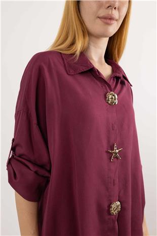 Düğme Detaylı Beli Bağlamalı Uzun Gömlek