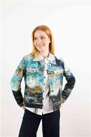 Düğme Detaylı Karışık Desenli Örme Ceket