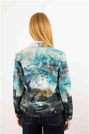 Düğme Detaylı Karışık Desenli Örme Ceket