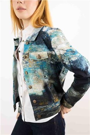 Düğme Detaylı Karışık Desenli Örme Ceket