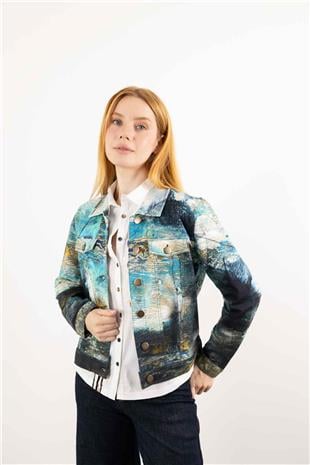 Düğme Detaylı Karışık Desenli Örme Ceket