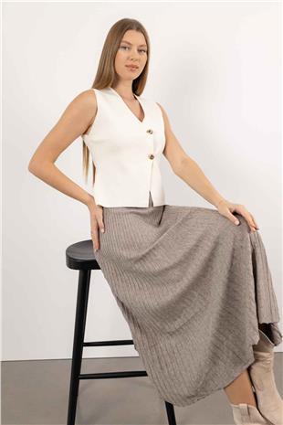 Düğme Detaylı Sıfır Kollu Triko Yelek