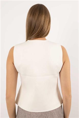 Düğme Detaylı Sıfır Kollu Triko Yelek
