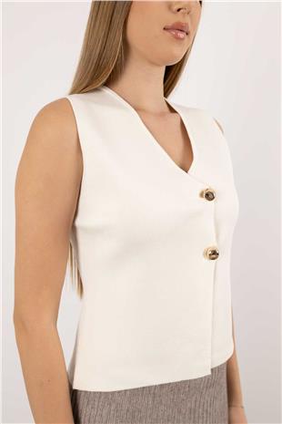 Düğme Detaylı Sıfır Kollu Triko Yelek