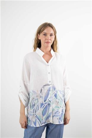 Düğmeli Baskı Detaylı Gömlek