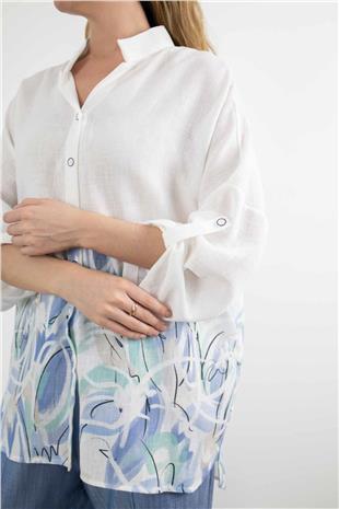 Düğmeli Baskı Detaylı Gömlek
