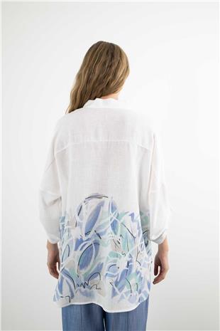 Düğmeli Baskı Detaylı Gömlek
