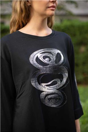 Ekose Nakış Ve Kol Garnili Tshirt