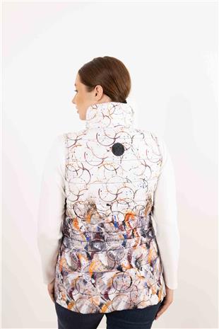Fermuar Çapraz Detaylı Desenli Şişme Yelek