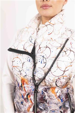 Fermuar Çapraz Detaylı Desenli Şişme Yelek