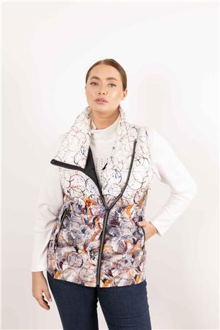 Fermuar Çapraz Detaylı Desenli Şişme Yelek