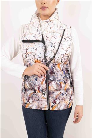 Fermuar Çapraz Detaylı Desenli Şişme Yelek