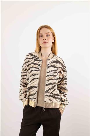 Fermuar Detaylı File Detaylı İki Renkli Ceket