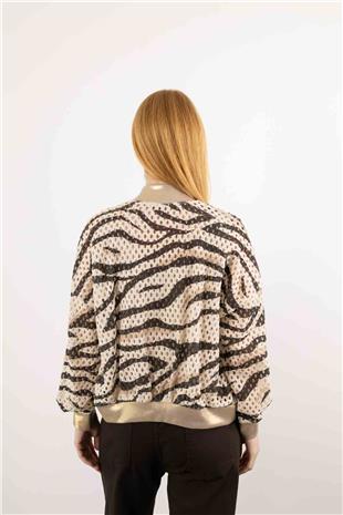 Fermuar Detaylı File Detaylı İki Renkli Ceket