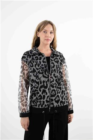 File Detaylı Beli Büzgü Detaylı Fermuarlı Ceket