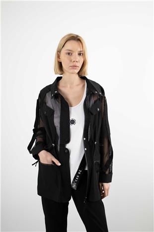 File Detaylı Beli Büzgülü Ceket