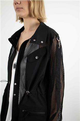 File Detaylı Beli Büzgülü Ceket