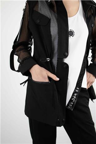 File Detaylı Beli Büzgülü Ceket