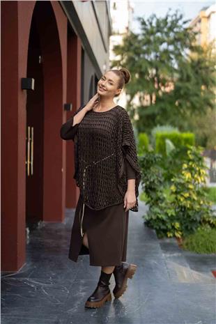 File Detaylı Uzun ElbisE Takım