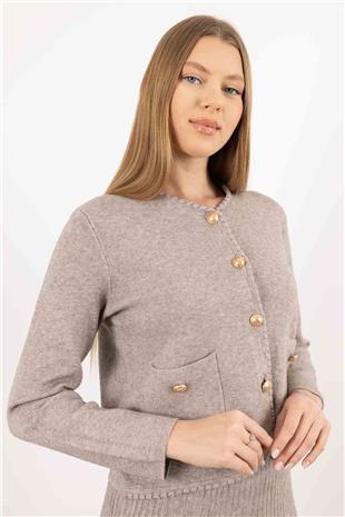 Gold Düğme Detaylı Cepli Uzun Kollu Changel Ceket