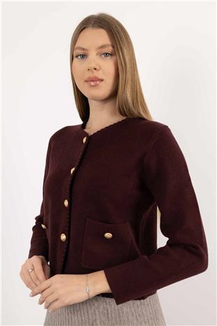 Gold Düğme Detaylı Cepli Uzun Kollu Changel Ceket