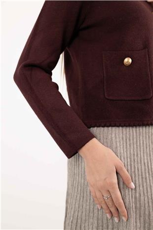 Gold Düğme Detaylı Cepli Uzun Kollu Changel Ceket