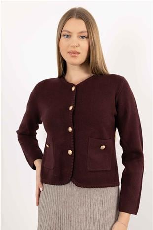 Gold Düğme Detaylı Cepli Uzun Kollu Changel Ceket