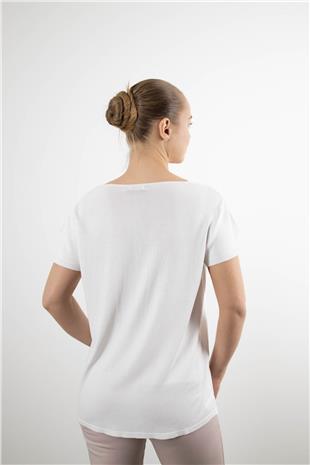 Gül Baskı Detaylı V Yaka Merserize Bluz