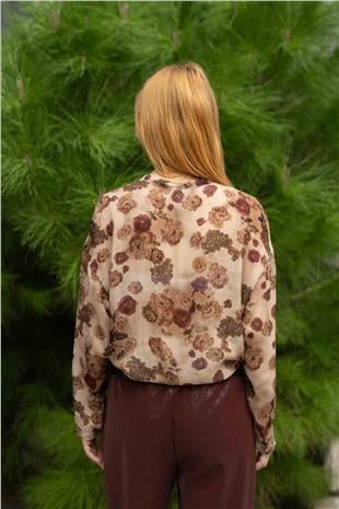 Gül Desen Detaylı Bel Bağlamalı Gömlek