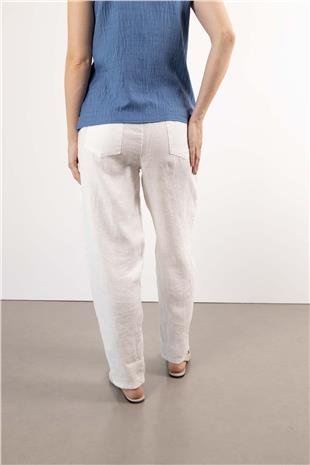 Hasır Kemer Detaylı Keten Pantolon