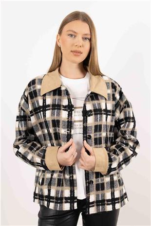 İki RenkLİ  İç Bluz Detaylı Oduncu Ceket