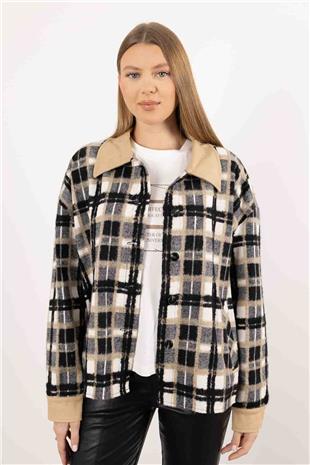 İki RenkLİ  İç Bluz Detaylı Oduncu Ceket