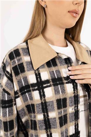 İki RenkLİ  İç Bluz Detaylı Oduncu Ceket