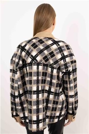 İki RenkLİ  İç Bluz Detaylı Oduncu Ceket