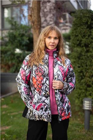 Kalp Desen İşlemeli Şişme Mont