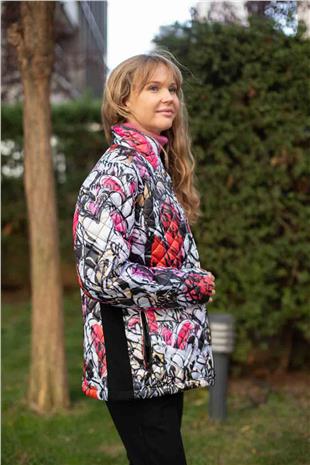 Kalp Desen İşlemeli Şişme Mont